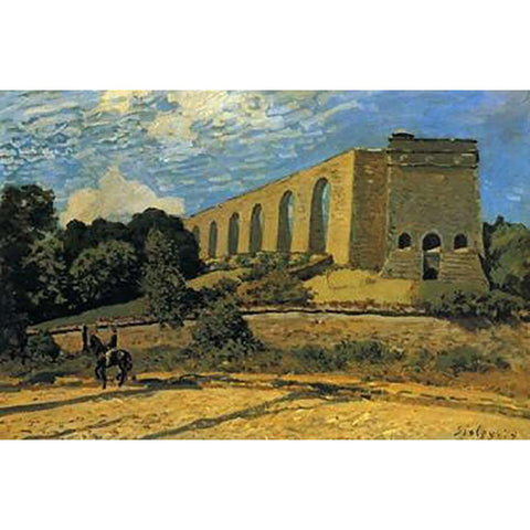 The Aquaduct At Marly Black Modern Wood Framed Art Print with Double Matting by Sisley, Alfred