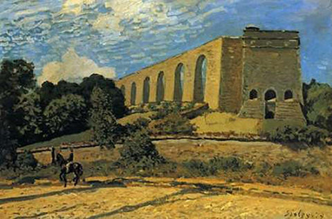 The Aquaduct At Marly Black Ornate Wood Framed Art Print with Double Matting by Sisley, Alfred