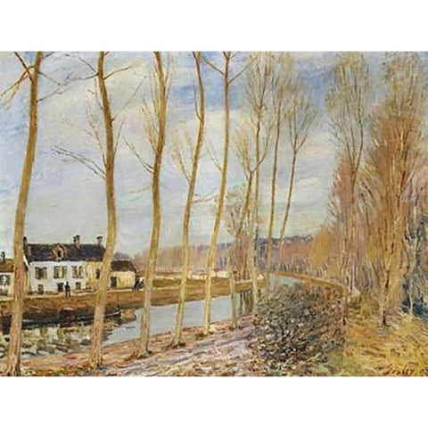 The Canal Du Loing At Moret Black Modern Wood Framed Art Print with Double Matting by Sisley, Alfred