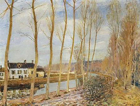 The Canal Du Loing At Moret White Modern Wood Framed Art Print with Double Matting by Sisley, Alfred