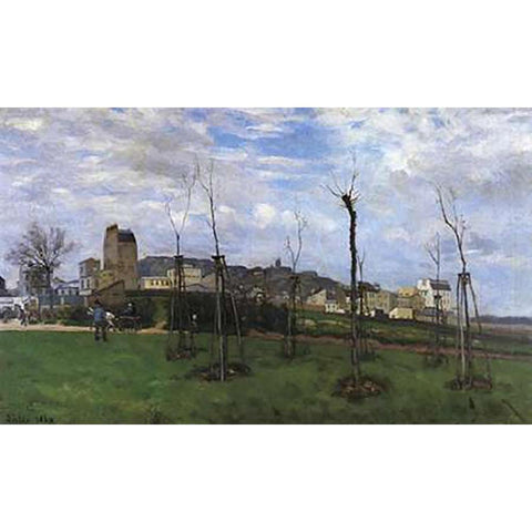 View Of Montmarte From The Cite Des Fleurs White Modern Wood Framed Art Print by Sisley, Alfred