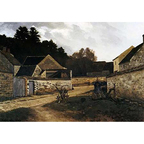 Village Street In Marlotte White Modern Wood Framed Art Print by Sisley, Alfred