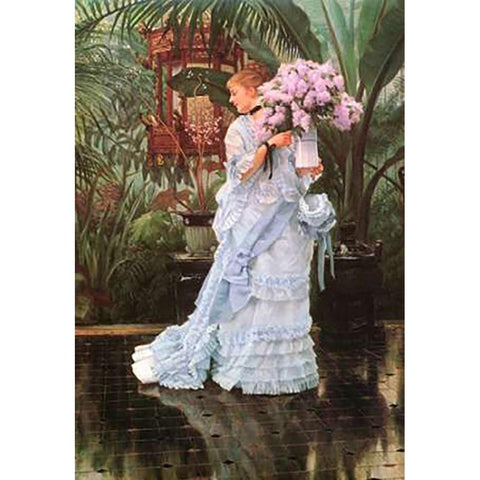 Bunch Of Lilacs White Modern Wood Framed Art Print by Tissot, James