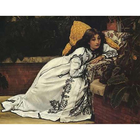 Girl In Armchair The Convalescent Black Modern Wood Framed Art Print with Double Matting by Tissot, James