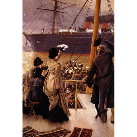 Goodbye On The Mersey Black Modern Wood Framed Art Print with Double Matting by Tissot, James Jacques