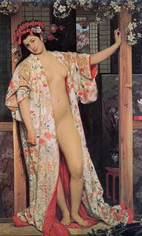 Japanese Girl Bathing Black Ornate Wood Framed Art Print with Double Matting by Tissot, James