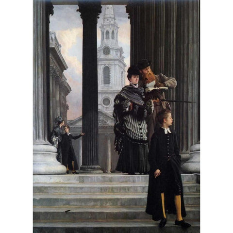 London Visitors Black Modern Wood Framed Art Print by Tissot, James Jacques