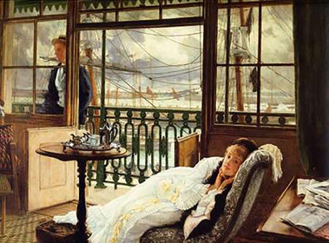 Passing Storm Black Ornate Wood Framed Art Print with Double Matting by Tissot, James