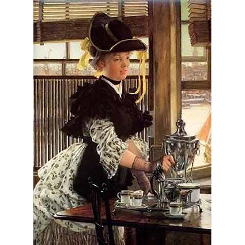 Tea Time Black Modern Wood Framed Art Print with Double Matting by Tissot, James