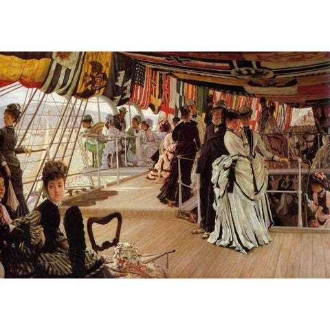 The Ball On Shipboard White Modern Wood Framed Art Print by Tissot, James Jacques