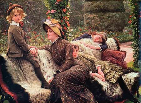 The Garden Bench Black Ornate Wood Framed Art Print with Double Matting by Tissot, James