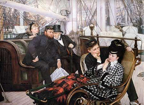 The Last Evening Black Ornate Wood Framed Art Print with Double Matting by Tissot, James