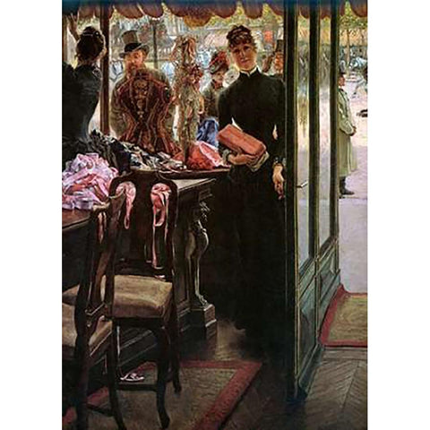 The Shop Girl White Modern Wood Framed Art Print by Tissot, James