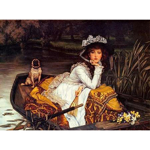 Young Lady In Boat Black Modern Wood Framed Art Print with Double Matting by Tissot, James