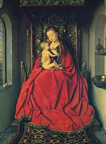 Lucca Madonna White Modern Wood Framed Art Print with Double Matting by Van Eyck, Jan