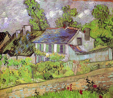 House In Auvers White Modern Wood Framed Art Print with Double Matting by Van Gogh, Vincent