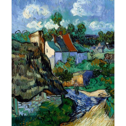 Houses At Auvers Gold Ornate Wood Framed Art Print with Double Matting by Van Gogh, Vincent