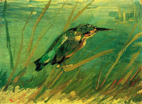 Kingfisher White Modern Wood Framed Art Print with Double Matting by Van Gogh, Vincent