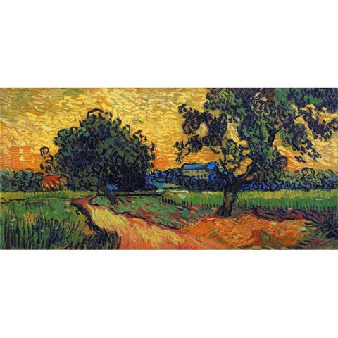 Landscape At Twilight Gold Ornate Wood Framed Art Print with Double Matting by Van Gogh, Vincent