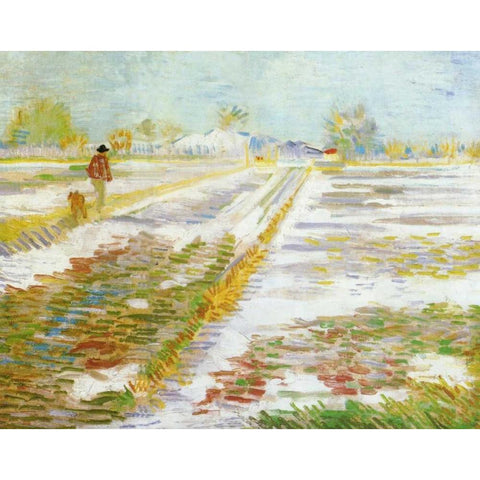 Landscape Snow Gold Ornate Wood Framed Art Print with Double Matting by Van Gogh, Vincent