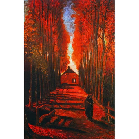 Lane Autumn White Modern Wood Framed Art Print by Van Gogh, Vincent