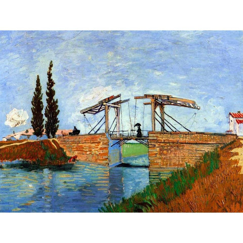 Lanlois Bridge Arles Gold Ornate Wood Framed Art Print with Double Matting by Van Gogh, Vincent