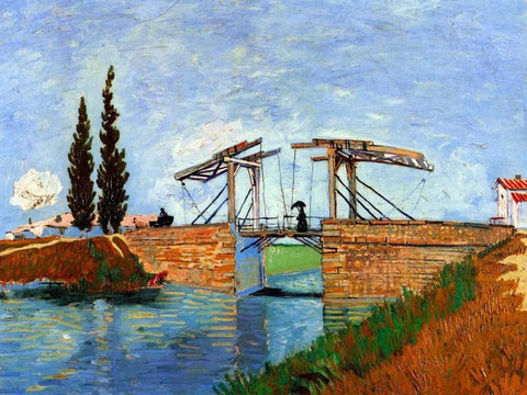 Lanlois Bridge Arles White Modern Wood Framed Art Print with Double Matting by Van Gogh, Vincent