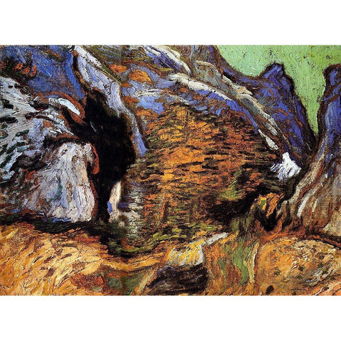 Les Peiroulets Ravine White Modern Wood Framed Art Print by Van Gogh, Vincent