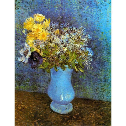 Lilacs Daisies Anemones Gold Ornate Wood Framed Art Print with Double Matting by Van Gogh, Vincent