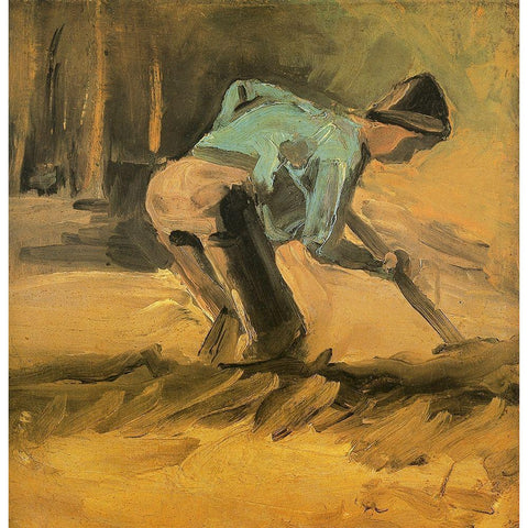 Man Digging White Modern Wood Framed Art Print by Van Gogh, Vincent