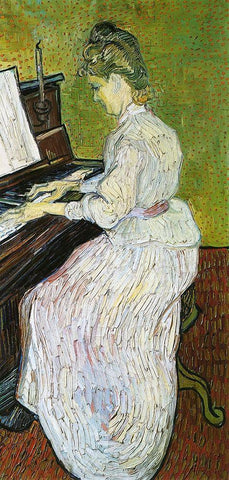 Marguerite Gachet At Piano White Modern Wood Framed Art Print with Double Matting by Van Gogh, Vincent