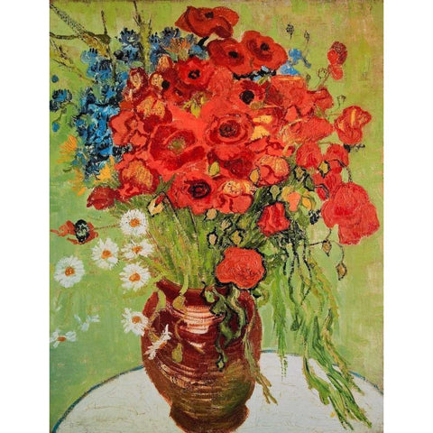 Marguerites et coquelicots White Modern Wood Framed Art Print by Van Gogh, Vincent