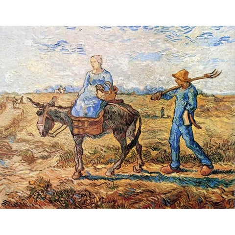 Morning Peasant Couple To Work White Modern Wood Framed Art Print by Van Gogh, Vincent