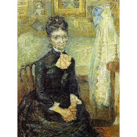 Mother By Cradle Gold Ornate Wood Framed Art Print with Double Matting by Van Gogh, Vincent