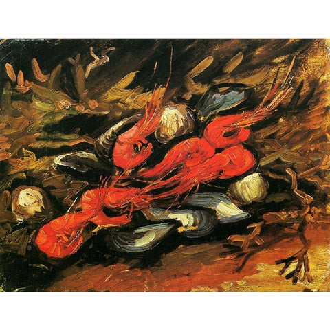 Mussels Shrimp Gold Ornate Wood Framed Art Print with Double Matting by Van Gogh, Vincent