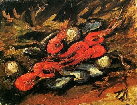 Mussels Shrimp White Modern Wood Framed Art Print with Double Matting by Van Gogh, Vincent