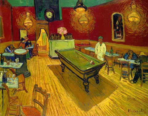 The Night Cafe, 1888 White Modern Wood Framed Art Print with Double Matting by Van Gogh, Vincent