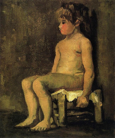 Nude Study Of A Little Girl Seated 1886 Black Ornate Wood Framed Art Print with Double Matting by Van Gogh, Vincent