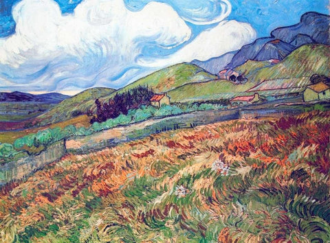 Oat Field With Mountains Black Ornate Wood Framed Art Print with Double Matting by Van Gogh, Vincent