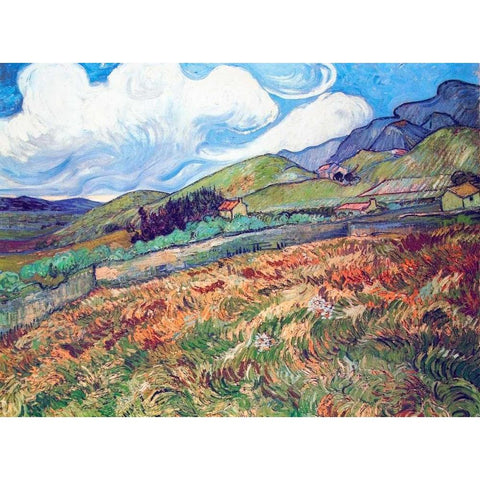 Oat Field With Mountains Gold Ornate Wood Framed Art Print with Double Matting by Van Gogh, Vincent