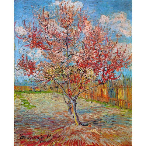 Pink Peach Tree In Blossom Gold Ornate Wood Framed Art Print with Double Matting by Van Gogh, Vincent