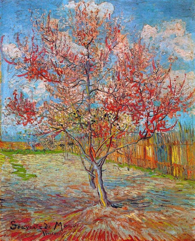 Pink Peach Tree In Blossom Black Ornate Wood Framed Art Print with Double Matting by Van Gogh, Vincent