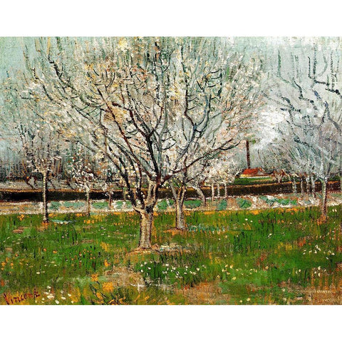 Plum Trees In Blossom Gold Ornate Wood Framed Art Print with Double Matting by Van Gogh, Vincent