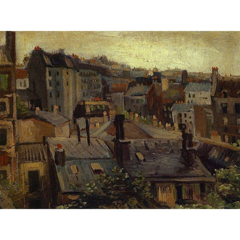 Roofs In Paris Black Modern Wood Framed Art Print with Double Matting by Van Gogh, Vincent