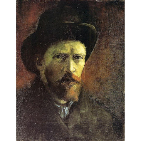 Self Portrait Dark Felt Hat Black Modern Wood Framed Art Print with Double Matting by Van Gogh, Vincent