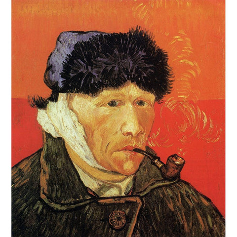 Self Portrait Ear And Pipe White Modern Wood Framed Art Print by Van Gogh, Vincent