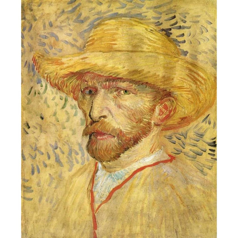 Self Portrait Straw Hat White Modern Wood Framed Art Print by Van Gogh, Vincent