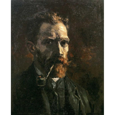 Self Portrait With Pipe Black Modern Wood Framed Art Print with Double Matting by Van Gogh, Vincent