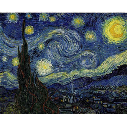 Starry Night White Modern Wood Framed Art Print by Van Gogh, Vincent