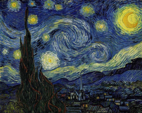 Starry Night White Modern Wood Framed Art Print with Double Matting by Van Gogh, Vincent